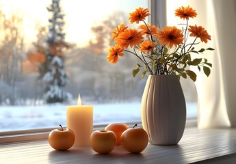 To enhance the beauty of the room, placing a beautiful vase decorated with flowers and a candle on a table in one corner of the room is an idea to create a cozy atmosphere in the room.