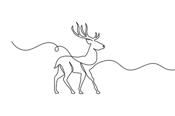 Minimalist deer one line drawing in modern simple outline vector art illustration
