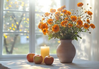 To enhance the beauty of the room, placing a beautiful vase decorated with flowers and a candle on a table in one corner of the room is an idea to create a cozy atmosphere in the room.