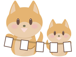 ガーランドを持つ柴犬親子の豆しばさん