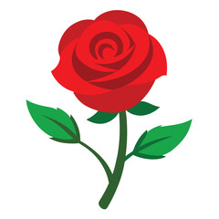 Obraz premium Vibrant red rose with lush green leaves and stem bold and colorful botanical illustration