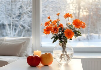 To enhance the beauty of the room, placing a beautiful vase decorated with flowers and a candle on a table in one corner of the room is an idea to create a cozy atmosphere in the room.