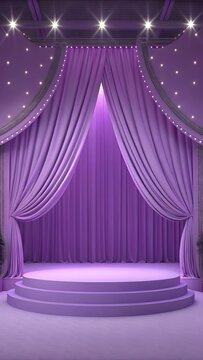 Elegant purple stage with tiered platform and sparkling lights