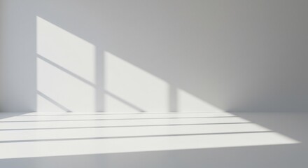 Fototapeta premium Sunlight Through Window Casting Geometric Shadows on White Room Interior
