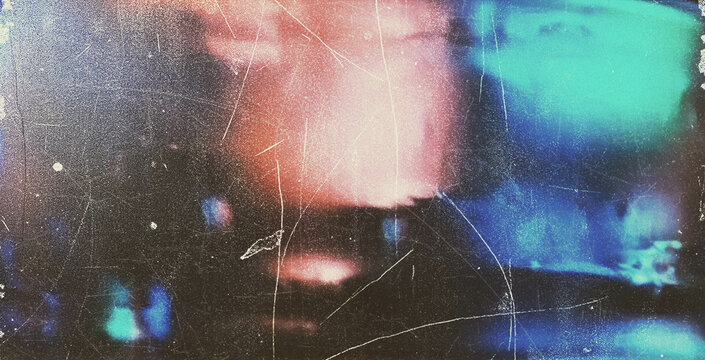 Old film light leaks texture with scratches, noise, iridescent light. Rainbow lens flare effect, camera film filter with bokeh, dust, grain. Distressed retro movie, photo burn effect. Vintage photo