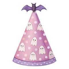 Festive Halloween Party Hat with Cute Ghosts and a Purple Bat for Kids Celebrations