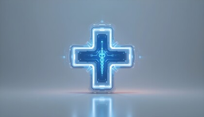 Obraz premium Futuristic medical cross symbol with 3D layers and light effects 