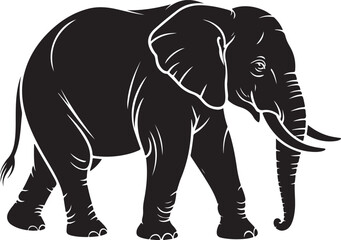 Obraz premium Majestic Elephant Silhouette VectorElephant SVG Cut File for Cricut & LaserWalking Elephant Jungle Wildlife ClipartTribal Elephant Design for Tattoo or Wall ArtAfrican Elephant Outline for Pri