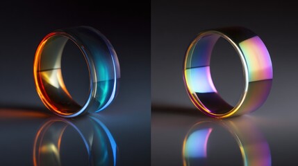 Iridescent rings vibrant rainbow color jewelry accessories product photography