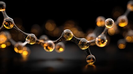 Luminous molecular structure golden atoms connected in 3 d network