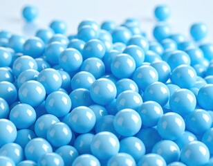 A close-up shot of a pile of shiny blue spheres