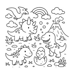 Naklejka premium Cute Dinosaur Coloring Page for Kids - Prehistoric Line Art Illustration