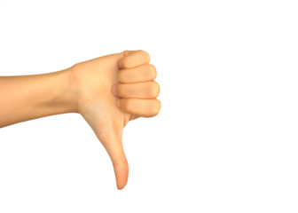 Hand gesture showing thumbs down on a transparent background expressing disapproval