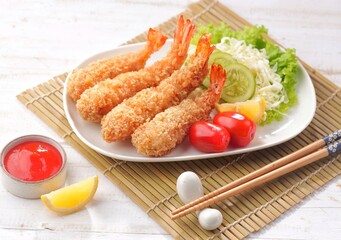 Ebi furai is a Japanese dish made from shrimp coated with pangko flour