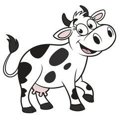 Fototapeta premium Happy cartoon cow with black spots walking illustration vector