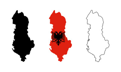 albania map in outline style, black color, color of country flag version.