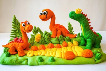 Selbstklebende Fototapeten premium quality image of playdough art with cute dinosaurus © Kerudung
