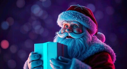 Festive 3D Santa Claus with Gift Box &ndash; Modern Christmas Illustration