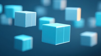 Obraz premium cargo management delivery optimization concept. Abstract floating blue cubes on a dark background.