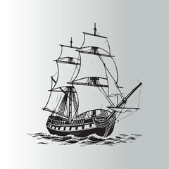 Vintage Sailing Ship on Waves