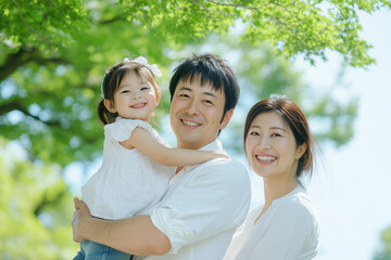 Naklejka premium Parents and Daughter Enjoying a Sunny Day Together – Generative AI