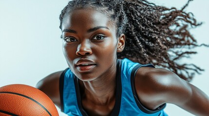 dynamic african american female basketball player close-up portrait with basketball