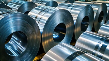 A metal coil of steel sheets stacked in a pile on a workbench.