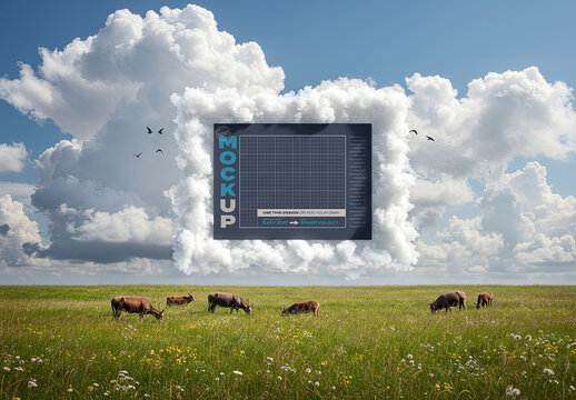 Horizontal Poster Image Mockup on the Sky Cloudy Frame Mockup