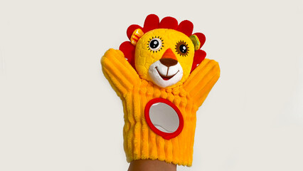yellow puppet animal interactive toy hand little lion cub baby red