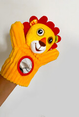 yellow puppet animal interactive toy hand little lion cub baby red