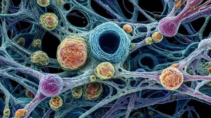 Microscopic cellular network intricate fiber structure visualization