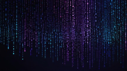 Abstract digital rain with falling code, illuminated in shades of blue and purple on a dark background.