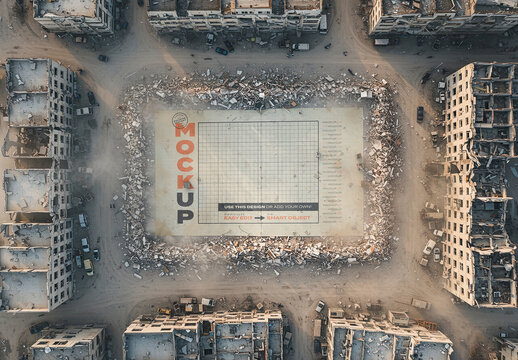 Image Poster Mockup on Destroyed War Building Bombed