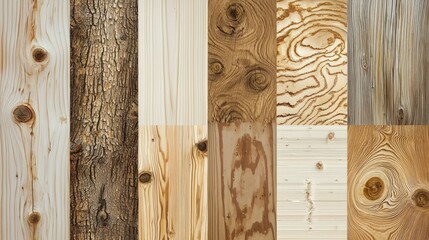 A collection of wooden textures and patterns, including various wood types and grain patterns, arranged in a grid format.