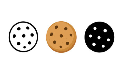 Fototapeta premium Three versions of a chocolate chip cookie: outline, colorful, and silhouette
