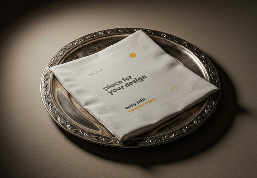 Napkin on Silver Plate Mockup
