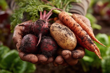 homemade vegetables in the hands of men