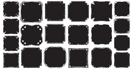Collection of diverse black decorative frames and borders with a hand drawn grunge texture and unique ornate shapes