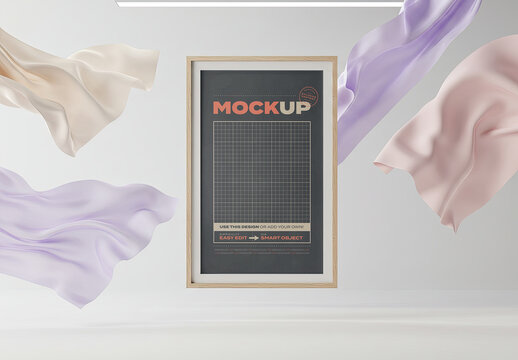 Silk Sheets with Vertical Poster Image Mockup