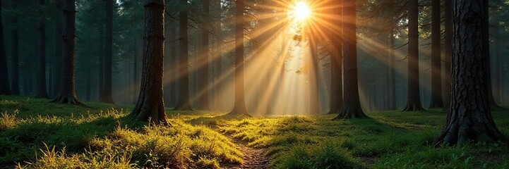 Sun-Dappled Pine Forest Floor Tranquil Nature Scene, Peaceful Landscape Photography
