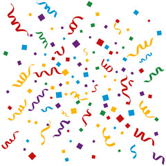 Colorful confetti and party streamers celebrate a happy occasion with heart shapes and fun designs