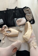 Ballet practice with pointe shoes