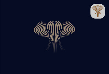 Elephant logo, Geometric Elephant face in line art logo inspiration, vector illustration