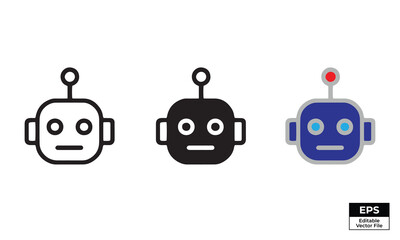 Robot Icon Set. Minimal Vector Robots in Outline, Solid, and Color Styles for Tech, AI & Digital Design