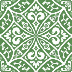 Mediterranean seamless floral pattern in green color No. 9