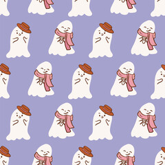 Seamless Pastel Halloween Vector Patterns with Cute Ghosts and Florals