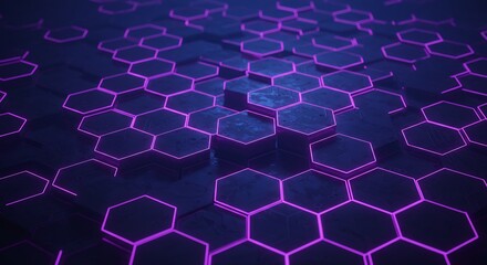 Obraz premium Futuristic Hexagon Grid with Glowing Edges, Abstract Technology Background.