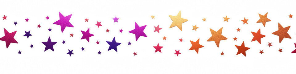 Obraz premium Colorful stars various sizes and shades of purple, orange, and pink scattered against transparency background create whimsical and vibrant
