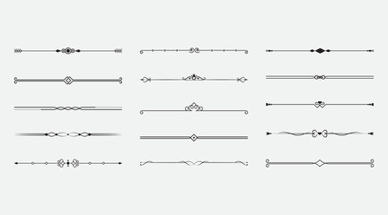 Collection of elegant black decorative dividers and ornaments on a light gray background