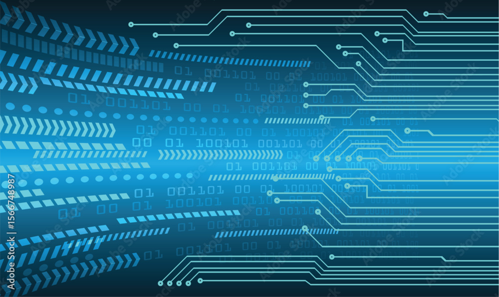 Wall mural blue image with digital patterns and circuitlike lines resembling technology or electronic schematic